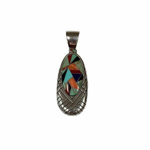 Carolyn Pollack Relios Southwestern Inlaid Multi-Stone Sterling Silver Pendant